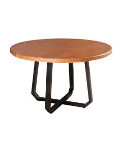 Mesa de Jantar Industrial Clarisse Redonda 1m Madeira Base Alumínio - Tampo Castanho