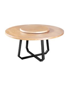 Mesa de Jantar Industrial Clarisse Redonda 1,60m com Prato Giratório Base Alumínio - Tampo Natural