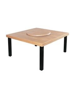 Mesa de Jantar Indústrial Sophia 1,30m Quadrada com Prato Giratório Base Alumínio - Natural