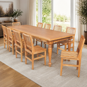 Conjunto Jantar Mesa Franscisca 270x100 Madeira Maciça com 10 Cadeirass Ripada Confort Mel