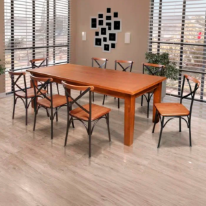 Conjunto Jantar Mesa Retangular Madeira Maciça Aurora 200x100 com 8 Cadeirass Paris Base Alumínio