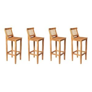 Kit 4 Banquetas Alta de Madeira Maciça Ripada com Encosto Confort - Castanho