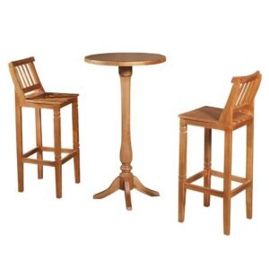 Conjunto Bistrô Mesa Madeira Maciça com 2 Banquetas Confort Ripada Castanho