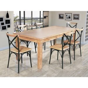 Mesa Jantar Retangular Madeira Maciça Aurora 180x80 com 6 Cadeiras Paris Base Alumínio - Mel