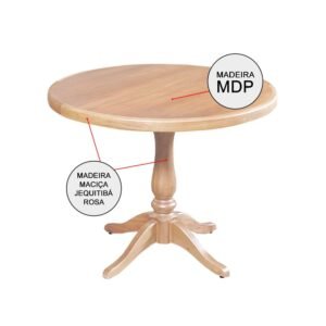 Mesa de Jantar Redonda Rústica 80 cm Madeira Maciça Madalena – Mel - imagem 3