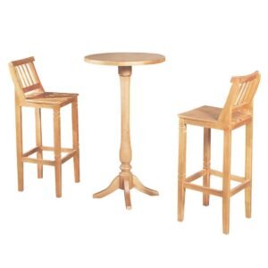 Conjunto Bistrô Mesa Madeira Maciça com 2 Banquetas Confort Ripada Mel