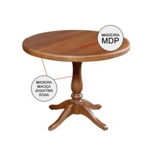 Mesa de Jantar Redonda Rústica 1m Madeira Maciça Madalena – Castanho - imagem 3