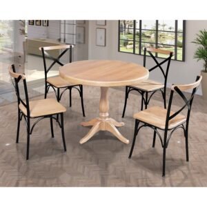 Mesa Jantar Madeira Maciça Redonda 80cm Madalena 4 Cadeiras Paris Base Alumínio Mel