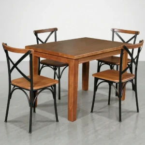 Mesa de Jantar Madeira Maciça 140x80 com 4 Cadeirass Castanho