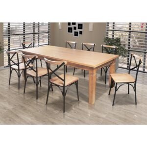 Mesa Jantar Retangular Madeira Maciça Aurora 200x100 com 8 Cadeiras Paris Base Alumínio - Mel