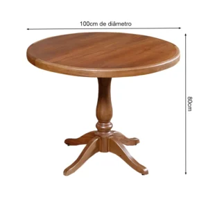 Mesa de Jantar Redonda Rústica 1m Madeira Maciça Madalena – Castanho - imagem 4