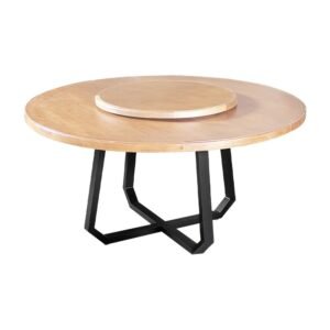 Mesa de Jantar Industrial Clarisse Redonda 1,60m com Prato Giratório Base Alumínio - Tampo Mel