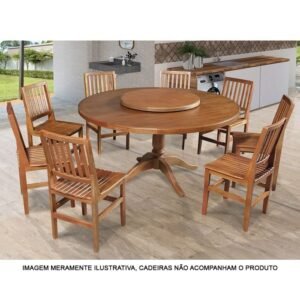 Mesa de Jantar Redonda 1,60 m com Prato Giratório Madeira Maciça Amélia - imagem 2