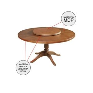 Mesa de Jantar Redonda 1,60 m com Prato Giratório Madeira Maciça Amélia - imagem 3