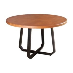 Mesa de Jantar Industrial Clarisse Redonda 1,60 m Madeira Base Alumínio